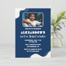 10e verjaardag uitnodigingen Boy Photo Simple Navy
