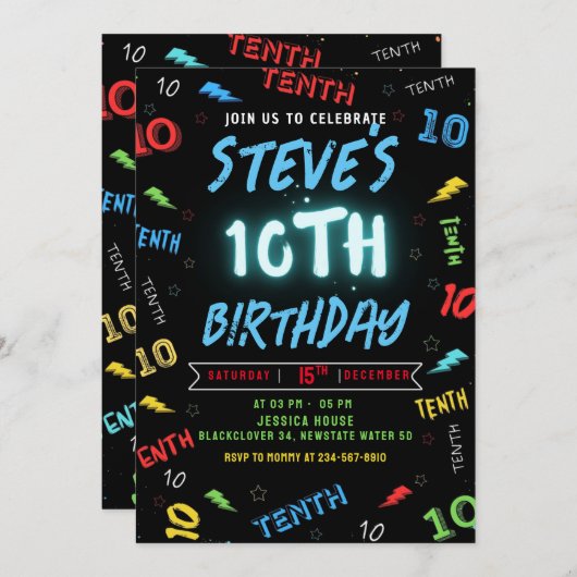 10e verjaardag uitnodigingsfeest kaart (Voorkant / Achterkant)
