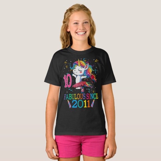 10e verjaardag Unicorn Fabulous sinds 2011 T-shirt (Voorkant volledig)