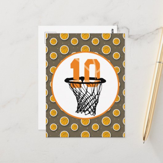 10e verjaardag van de Basketball met het nummer in Briefkaart (Voorkant / Achterkant in situ)