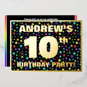 10e verjaardag van de geboorte - Fun, Colorful Sta Folie Uitnodiging
