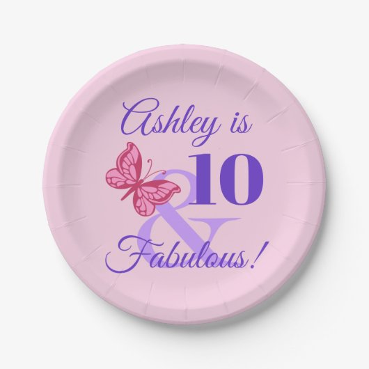 10e verjaardag van de meisjespartij papieren bordje (Voorkant)