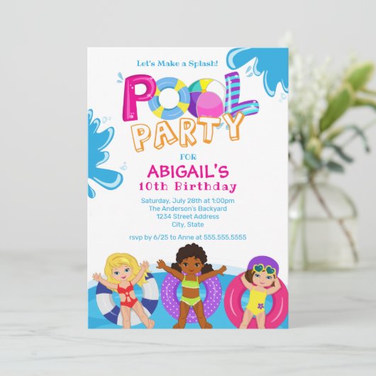 10e verjaardag van de meisjespool kaart (Staand voorkant)