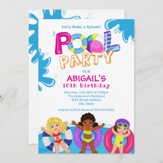 10e verjaardag van de meisjespool kaart (Voorkant / Achterkant)