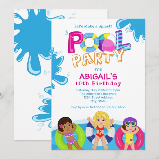 10e verjaardag van de meisjespool kaart (Voorkant / Achterkant)