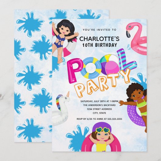 10e verjaardag van de meisjespool kaart (Voorkant / Achterkant)