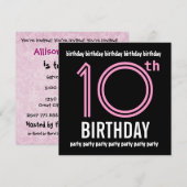 10e verjaardag van de moderne roze en zwarte G001 Kaart (Voorkant / Achterkant)