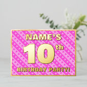 10e verjaardag van de opstand - vuurroze harten en folie uitnodiging (Staand Voorkant)