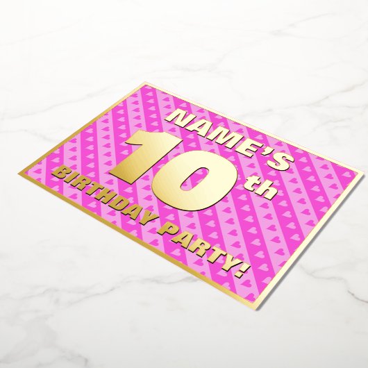 10e verjaardag van de opstand - vuurroze harten en folie uitnodiging (Gedraaid)