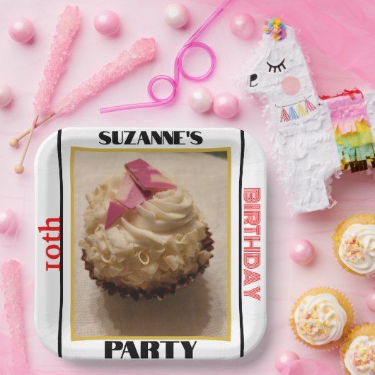 10e verjaardag van de Partij van de perskoeken PHO Papieren Bordje (Feest)