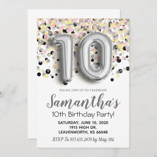 10e verjaardag van de uitnodiging tot Confetti (Voorkant / Achterkant)