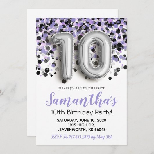 10e verjaardag van de uitnodiging tot Confetti (Voorkant / Achterkant)