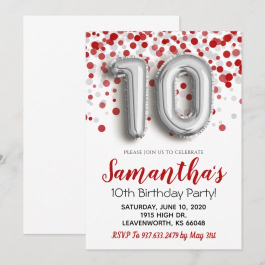 10e verjaardag van de uitnodiging tot Confetti (Voorkant / Achterkant)