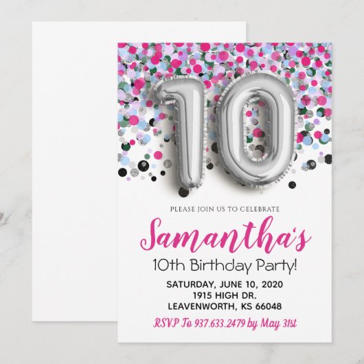 10e verjaardag van de uitnodiging tot Confetti (Voorkant / Achterkant)