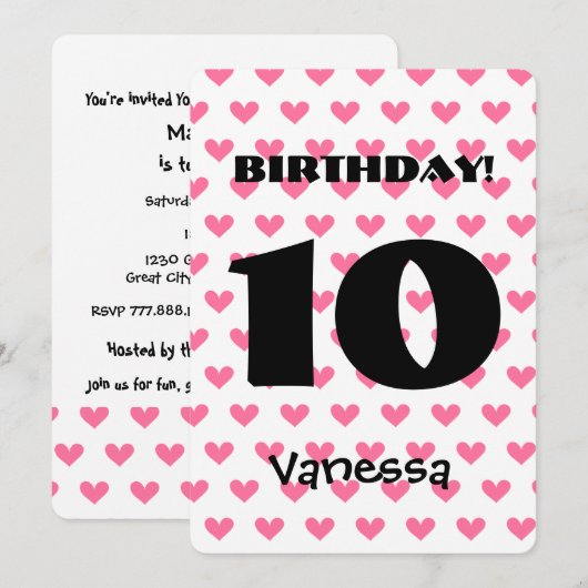 10e verjaardag van meisjes Aangepaste naam Modern  Kaart (Voorkant / Achterkant)