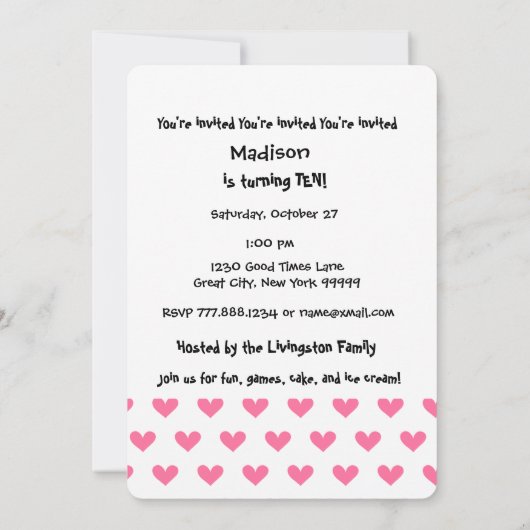 10e verjaardag van meisjes Aangepaste naam Modern  Kaart (Achterkant)