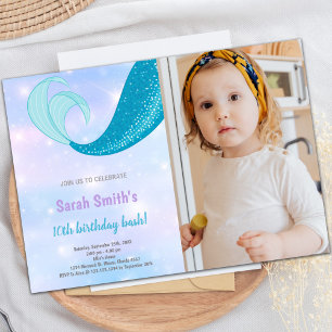 10e verjaardag van Mermaid uitnodigingen met foto