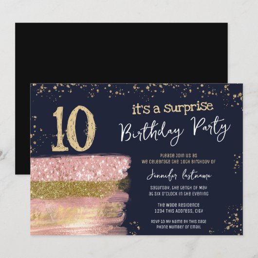 10e verjaardag verrassingsuitnodiging kaart (Voorkant / Achterkant)