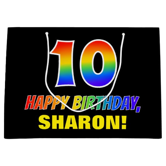 10e verjaardag: Vet, Vun, eenvoudig, regenboog 10 Groot Cadeauzakje (Voorkant)