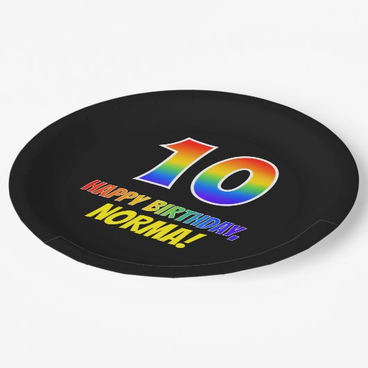 10e verjaardag: Vet, Vun, eenvoudig, regenboog 10 Papieren Bordje (Gekanteld)