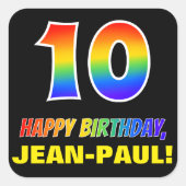 10e verjaardag: Vet, Vun, eenvoudig, regenboog 10 Vierkante Sticker (Voorkant)