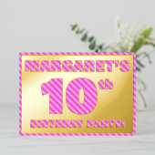 10e verjaardag — Vet, vuurtje, roze band # 10 Folie Uitnodiging (Staand Voorkant)
