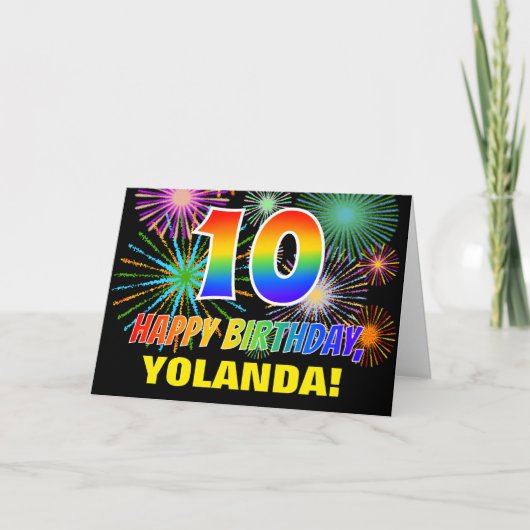 10e verjaardag: Vet, vuurwerk, regenboog 10 Kaart (Voorkant)
