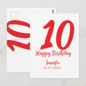 10e verjaardag voeg naam datum jaar rode sjabloon briefkaart (Voorkant / Achterkant)