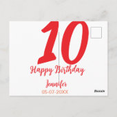 10e verjaardag voeg naam datum jaar rode sjabloon briefkaart (Achterkant)