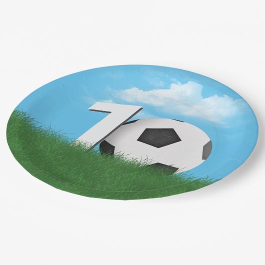 10e verjaardag Voetbal in Green Grass Papieren Bordje (Gekanteld)
