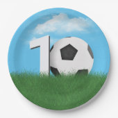 10e verjaardag Voetbal in Green Grass Papieren Bordje (Voorkant)