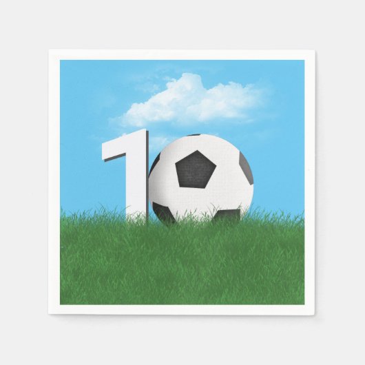 10e verjaardag Voetbal in Green Grass Servet (Voorkant)