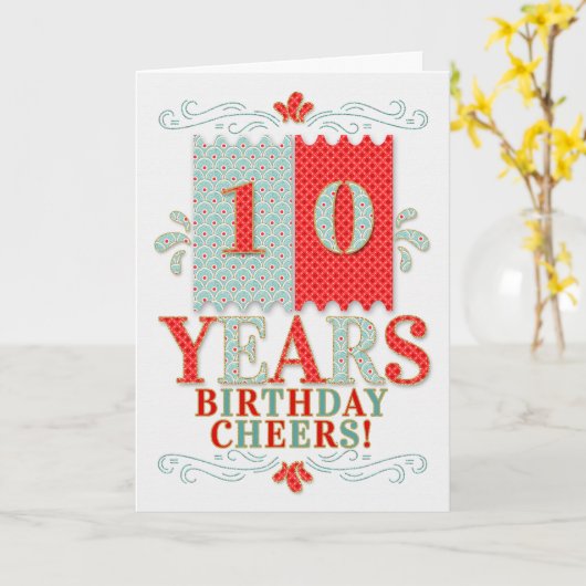 10e verjaardag voor jongens en meisjes in rood en  kaart (Gele Bloem)