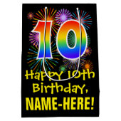 10e verjaardag: Vuurwerk Fun Pattern + Regenboog 1 Medium Cadeauzakje (Achterkant)