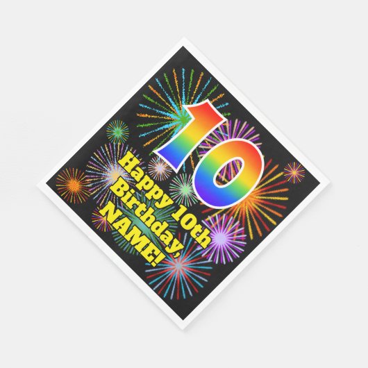 10e verjaardag: Vuurwerk Fun Pattern + Regenboog 1 Servet (Hoek)