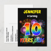 10e verjaardag - vuurwerk, regenboogblik "10" briefkaart (Voorkant / Achterkant)