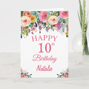 10e verjaardag waterverf bloem bloemen roze kaart