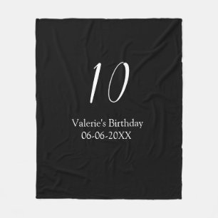 10e verjaardag wit zwart naam datum kalligrafie  fleece deken