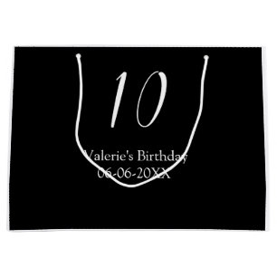 10e verjaardag wit zwart naam datum kalligrafie  groot cadeauzakje