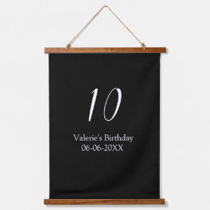 10e verjaardag wit zwart naam datum kalligrafie  hangend wandkleed