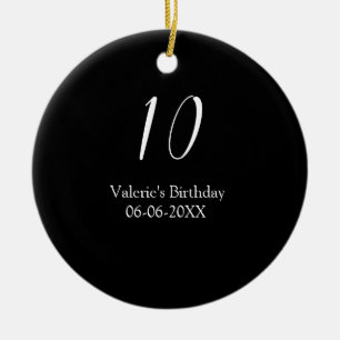 10e verjaardag wit zwart naam datum kalligrafie keramisch ornament