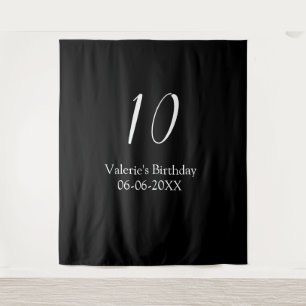 10e verjaardag wit zwart naam datum kalligrafie wandkleed