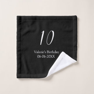 10e verjaardag wit zwart naam datum kalligrafie  washandje
