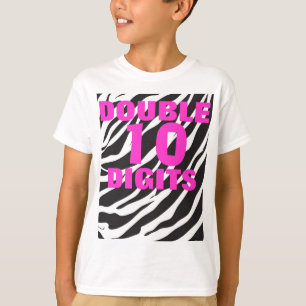 10e verjaardag - Zebra en hot-roze dubbelcijferige T-shirt