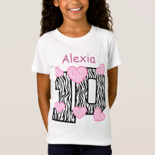 10e verjaardag Zebra roze harten Aangepaste naam 3 T-shirt