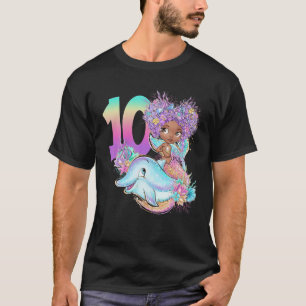 10e verjaardag Zeemeermin Tien zwart meisje Magic  T-shirt