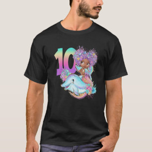 10e verjaardag Zeemeermin Tien zwart meisje Magic T-shirt