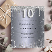 10e verjaardag zilveren glitter budgetuitnodiging flyer
