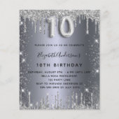 10e verjaardag zilveren glitter budgetuitnodiging flyer (Voorkant)