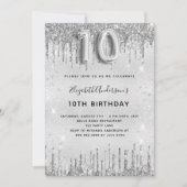 10e verjaardag zilveren glitter glamoureus meisje kaart (Voorkant)